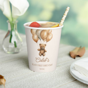 Gobelets En Papier Boho Teddy Bear Beary Première fête d'anniversaire