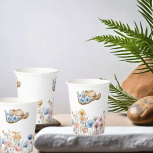 Gobelets En Papier Boho Western Cowboy Casquette et Fleurs sauvages