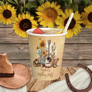 Gobelets En Papier Boho Western Guitare Tournesols fête d'anniversair
