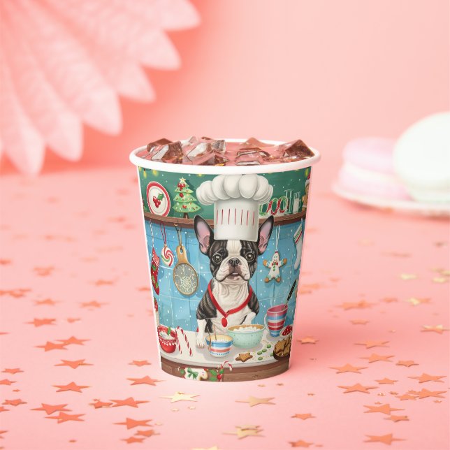 Gobelets En Papier Boisson de Noël de Boston Terrier (Insitu)