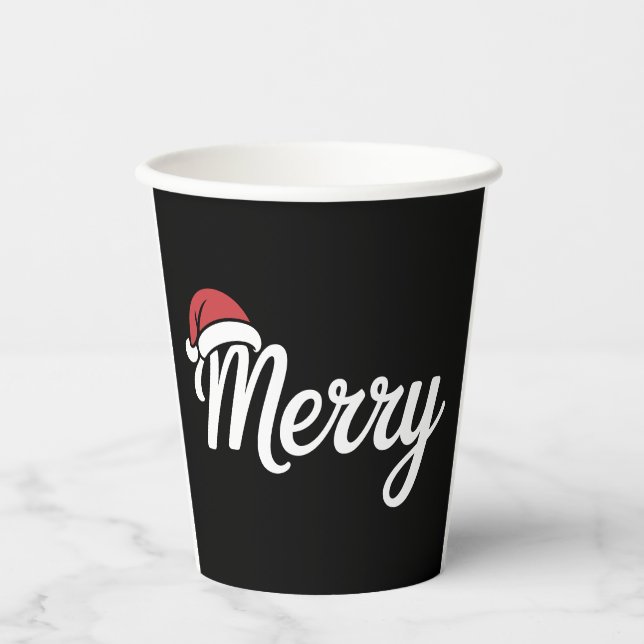 Gobelets En Papier Bold Black Merry Christmas Santa Hat (Recto)