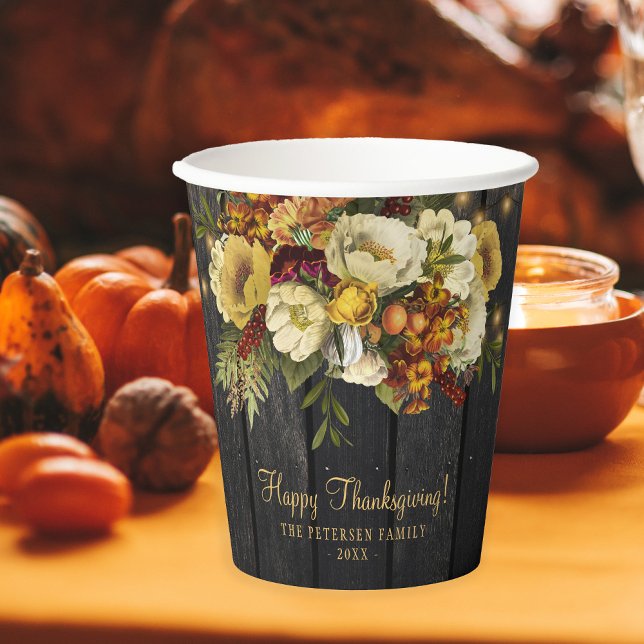 Gobelets En Papier Bon thanksgiving bois de chute rustique Thanksgivi (Créateur téléchargé)
