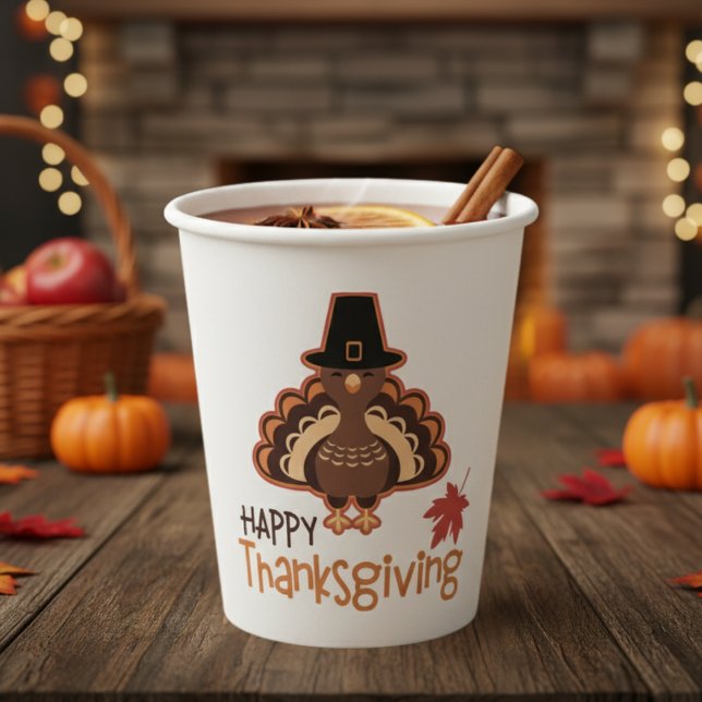 Gobelets En Papier Bon thanksgiving Pèlerin mignon Turquie (Happy Thanksgiving Cute Pilgrim Turkey Paper Cups)