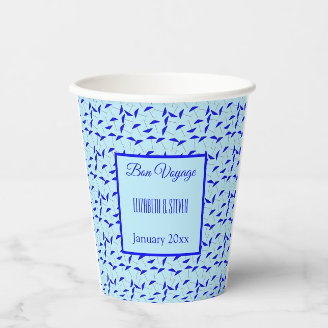 Gobelets En Papier Bon Voyage Blue parapluies motif tasse papier (Recto)