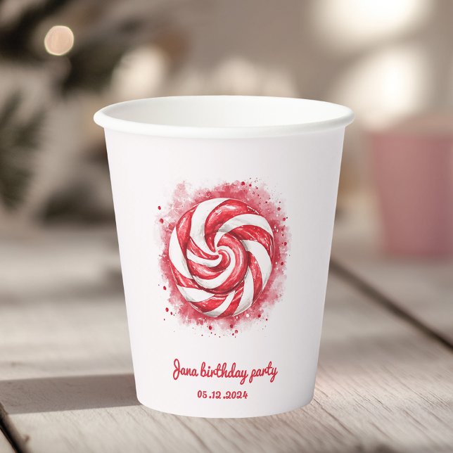 Gobelets En Papier Bonbons d'hiver rouge et blanc Anniversaire (Créateur téléchargé)