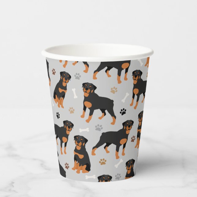 Gobelets En Papier Bones et pinces de chien Rottweiler (Recto)