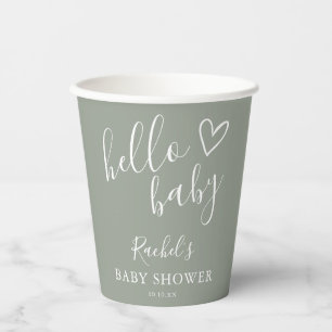 Gobelets En Papier Bonjour Baby shower Genre Neutre Boho Sage Green
