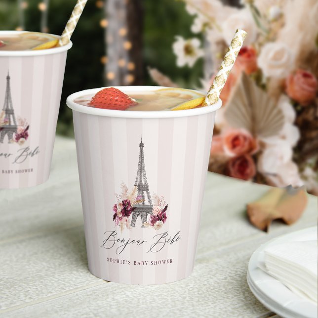 Gobelets En Papier Bonjour Bebe Paris Theme Baby Shower (Créateur téléchargé)