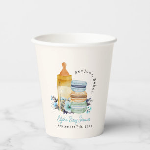 Gobelets En Papier Bonjour Blue Macarons & Milk Boy Baby Shower