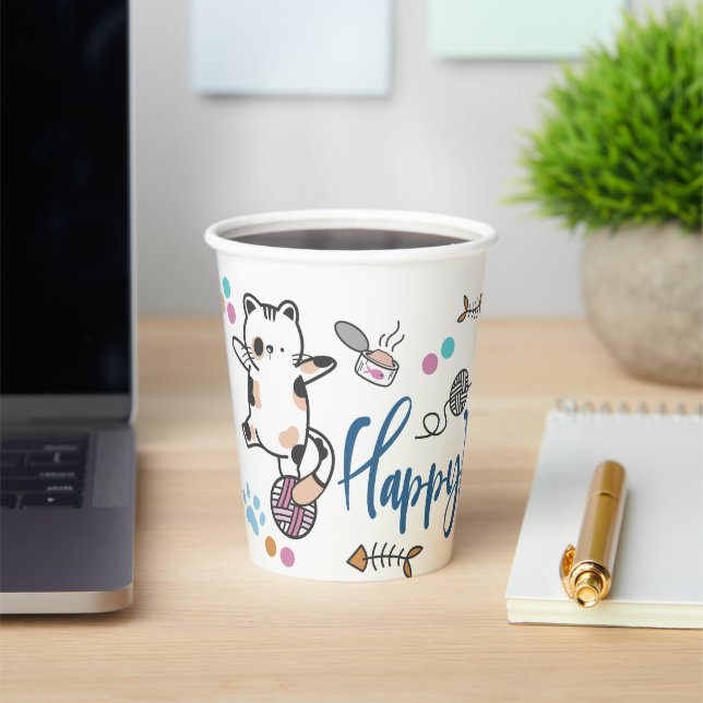 Gobelets En Papier Bonne Année Entre Les Chatons Équilibré Sur Un Fil (Insitu)