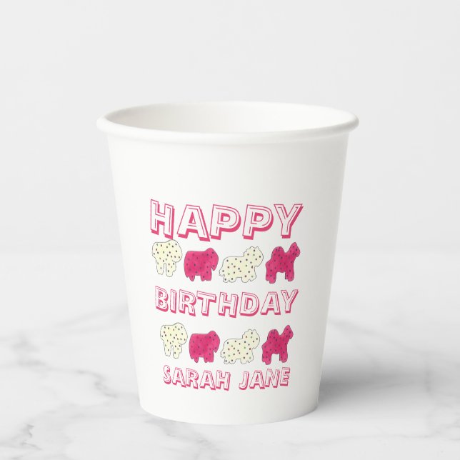 Gobelets En Papier Bonne fête d'anniversaire Pink Circus Animal Crack (Recto)