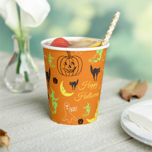 Gobelets En Papier Bonne Halloween Motif Orange
