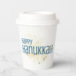 Gobelets En Papier Bonne Hanoukka (avec Gold Foliage)