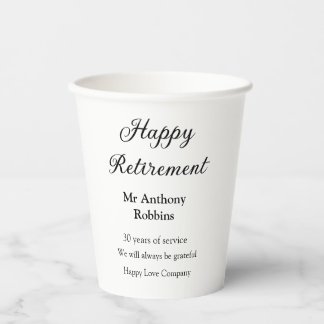 Gobelets En Papier Bonne retraite ajouter le nom années de service à