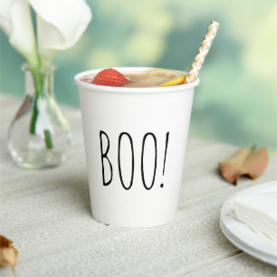 Gobelets En Papier Boo ! Fête d'Halloween. Noir et blanc simple migno