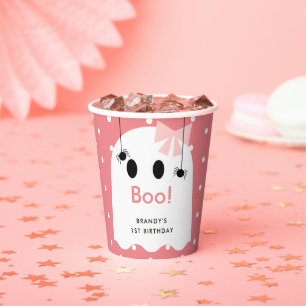 Gobelets En Papier Boo ! Halloween Fille Fantôme rose Coupes de papie