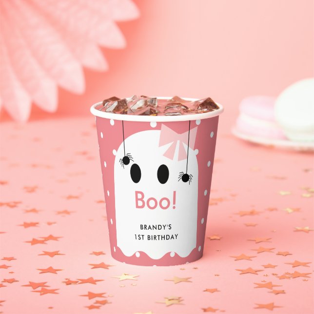 Gobelets En Papier Boo ! Halloween Fille Fantôme rose Coupes de papie (Insitu)