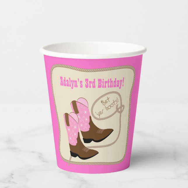 Gobelets En Papier Boots de fille rose Occident Anniversaire Papier d (Recto)