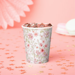 Gobelets En Papier Bords de fleurs roses