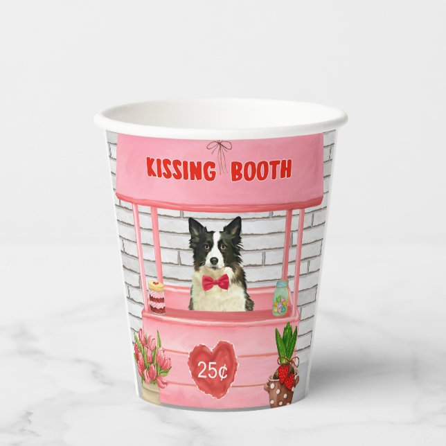 Gobelets En Papier Bordure Collie Chien Saint Valentin Baiser Booth (Recto)