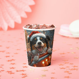 Gobelets En Papier Bordure Collie Dog Roller Dessous de verre Noël