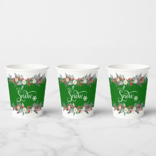 Gobelets En Papier Bordure fleur de Noël-Laisser la neige typographie