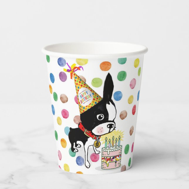 Gobelets En Papier Boston Terrier coupe d'anniversaire de papier Mira (Verso)