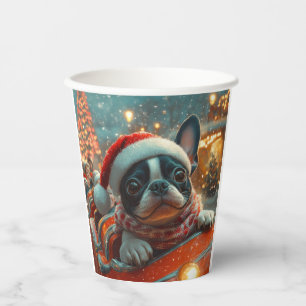 Gobelets En Papier Boston Terrier Dog Roller Dessous de verre Noël