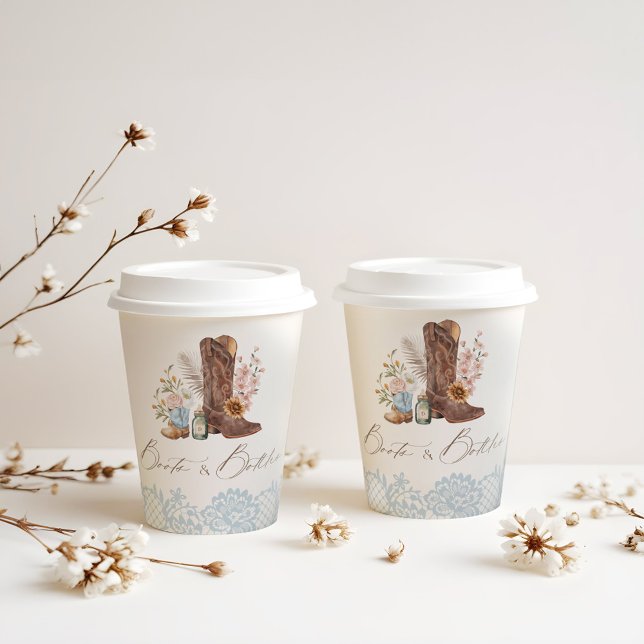 Gobelets En Papier Bottes & Bouteilles Blue Cowboy Baby shower occide (Boots & Bottles Blue Cowboy Western Baby Shower Paper Cups)