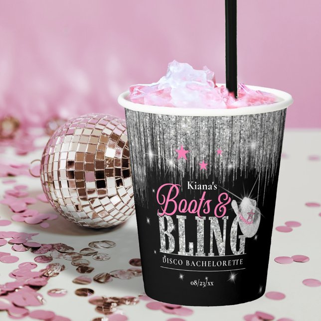 Gobelets En Papier Bottes et Bling Disco Bachelorette ID925 (Créateur téléchargé)