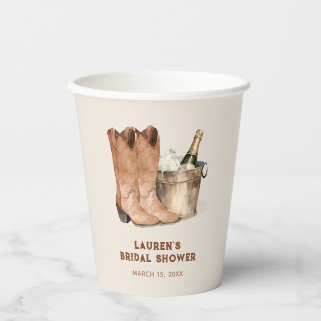 Gobelets En Papier Bottes Western Cowboy et Fête des mariées Bubbly (Recto)