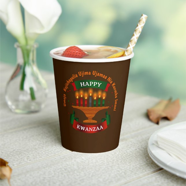 Gobelets En Papier Bougies Kwanzaa Rouge Noir Vert 7 Principes (Insitu)