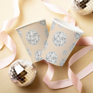 Gobelets En Papier Boule de disco rétro argent et beige pour enterrem