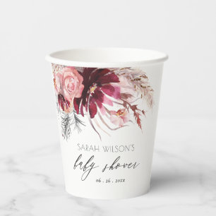Gobelets En Papier Bourgogne Blush Floral Pampas Grass Baby shower