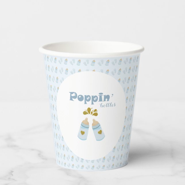 Gobelets En Papier Bouteilles bleu Poppin Boy Baby shower (Recto)
