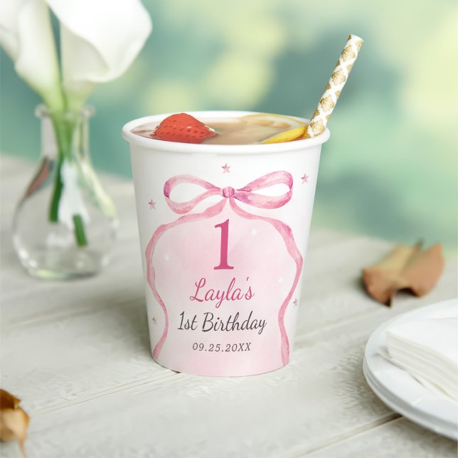 Gobelets En Papier Boutique Bow rose 1er anniversaire (Créateur téléchargé)