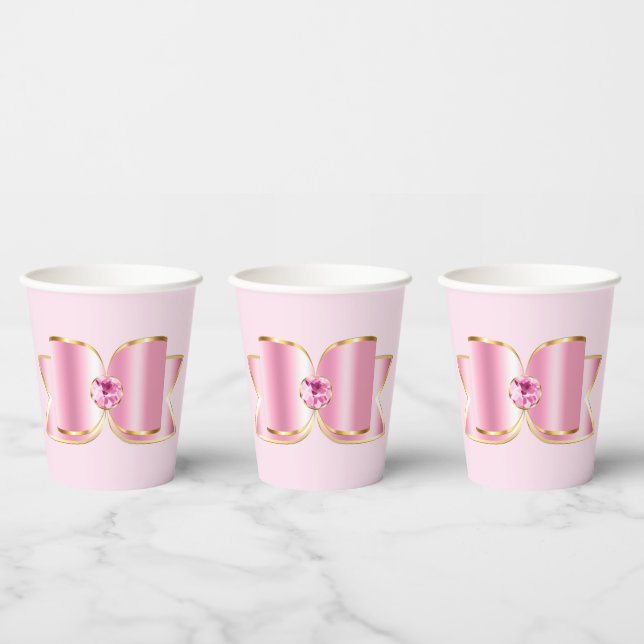 Gobelets En Papier Bow en verre rose avec pierre centrale (Multi)