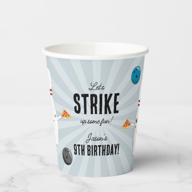 Gobelets En Papier Bowling Pizza Grève Un Anniversaire de enfant Amus (Gauche)
