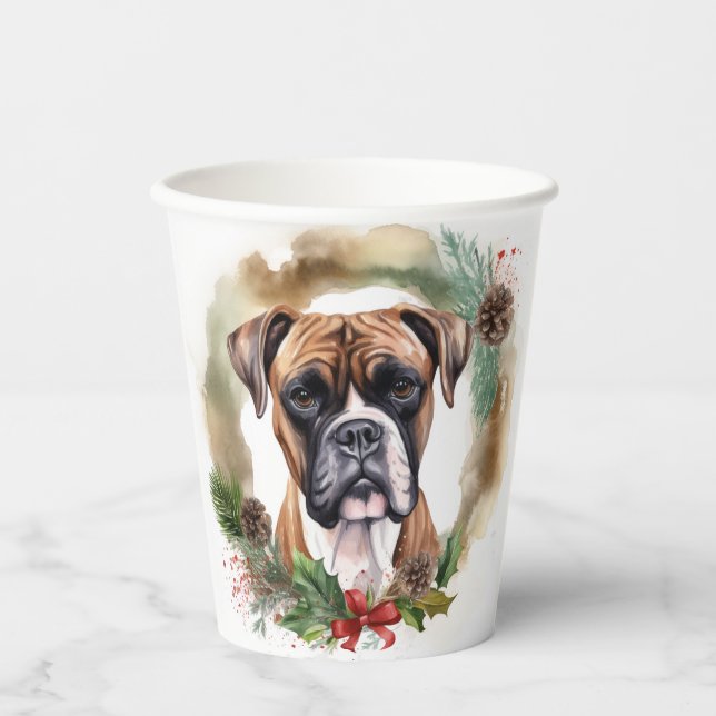 Gobelets En Papier Boxer Christmas Wreath Festive Pup (Recto)