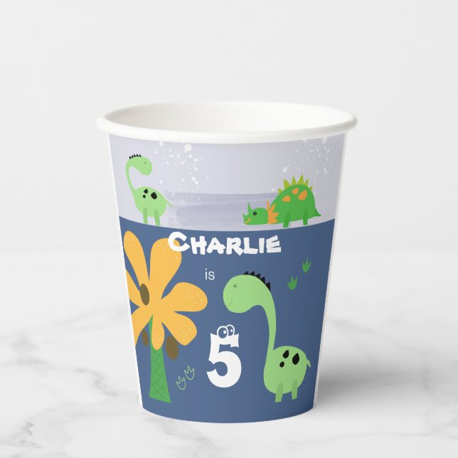 Gobelets En Papier Boy Dinosaur Jurassic fête d'anniversaire (Recto)