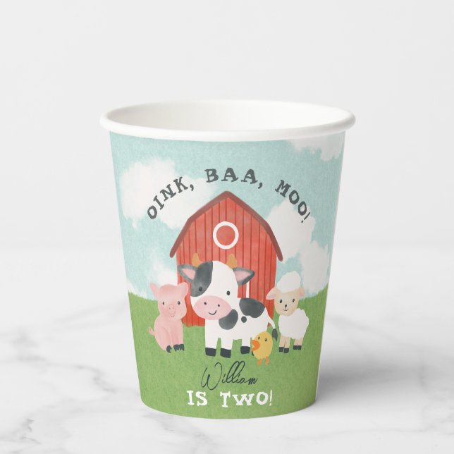 Gobelets En Papier Boys Farm Animal Barnyard Cute 2nd Birthday (Verso)