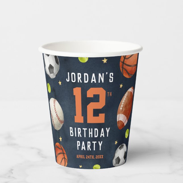 Gobelets En Papier Boys Sports Marine Anniversaire (Recto)