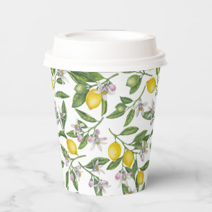Gobelets En Papier Branches de citron aux fleurs et aux fruits