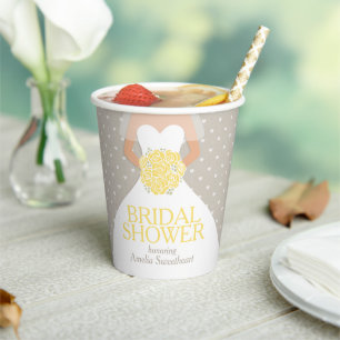 Gobelets En Papier Bridal shower wedding white dress yellow roses