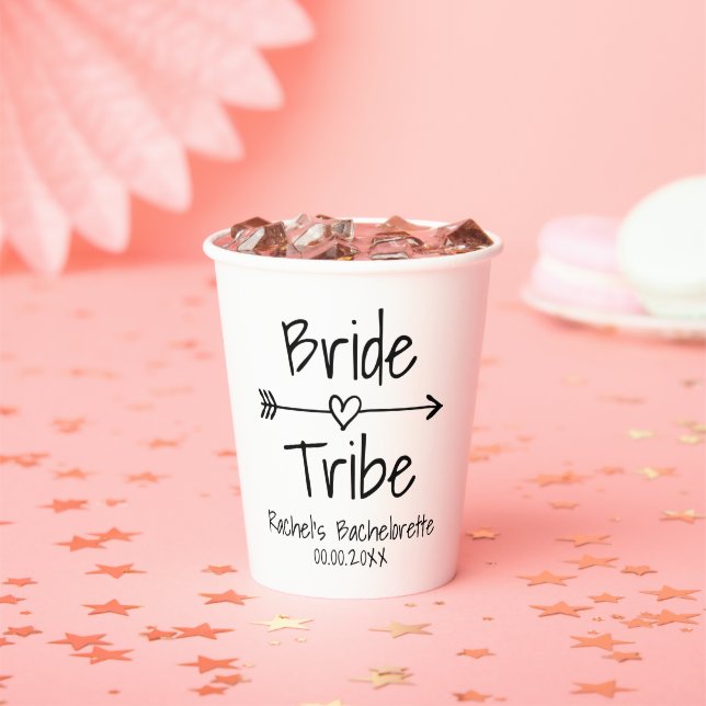 Gobelets En Papier Bride Tribe flèche coeur bachelorette fête personn (Insitu)