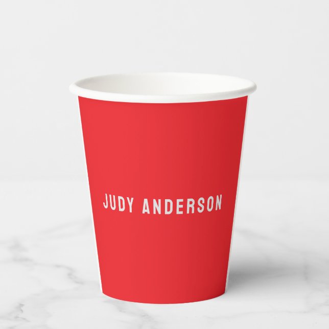 Gobelets En Papier Bright Red Professional Plain Modern Elegant Name (Recto)