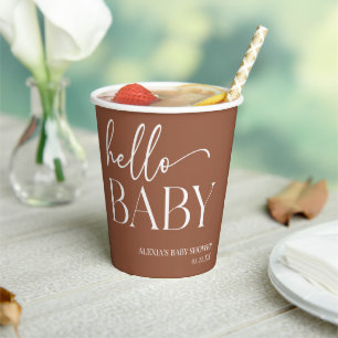 Gobelets En Papier Brown Boho Bohemian Hello Baby shower bébé