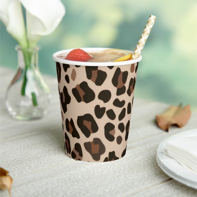 Gobelets En Papier Brown Leopard Pattern Jungle Animal Safari  (Insitu)