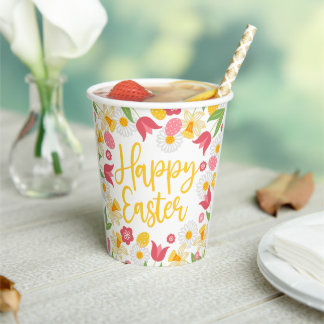 Gobelets En Papier Brunch de Pâques Floral Printanier Jaune et Rouge