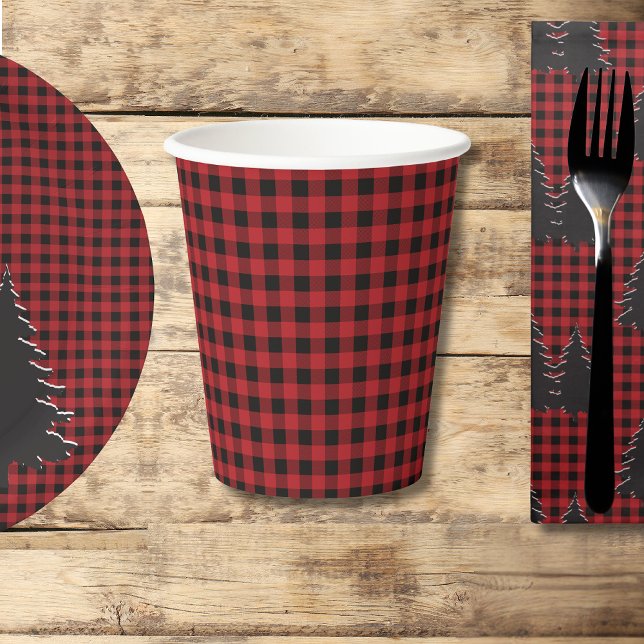 Gobelets En Papier Buffle rouge rustique et noir Plaid Christmas Tree (Créateur téléchargé)